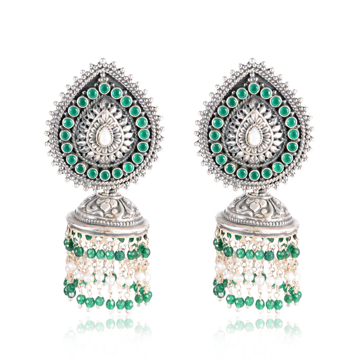 Tribal Earrings Saira Silver Jhumkas with Pearls