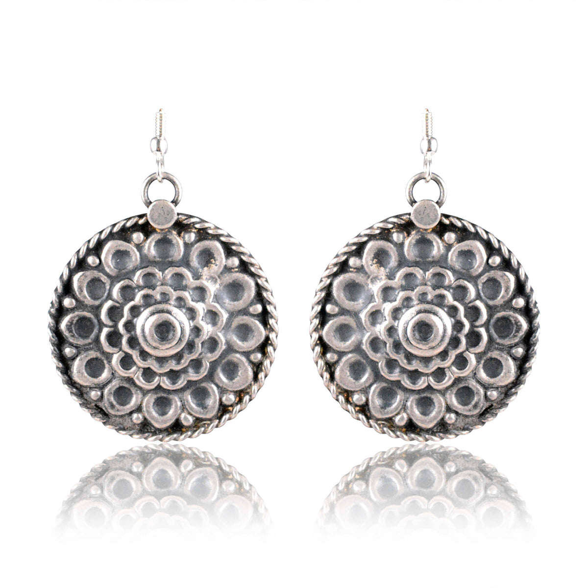 Tribal Earrings Silver Black Coloured Earrings