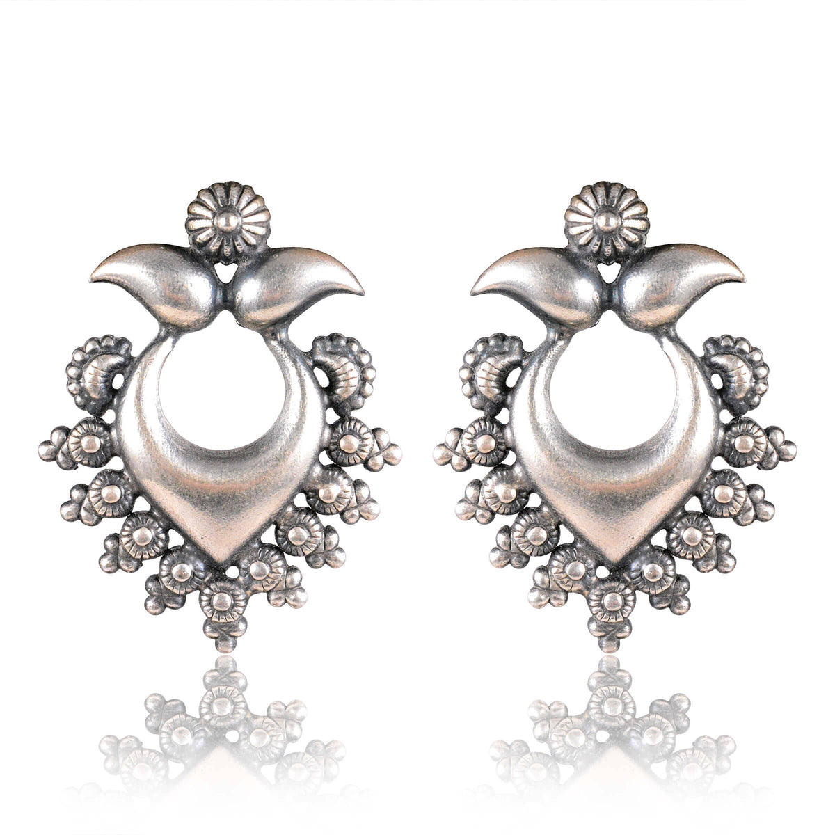 Tribal Earrings Silver Heart Shape Earrings