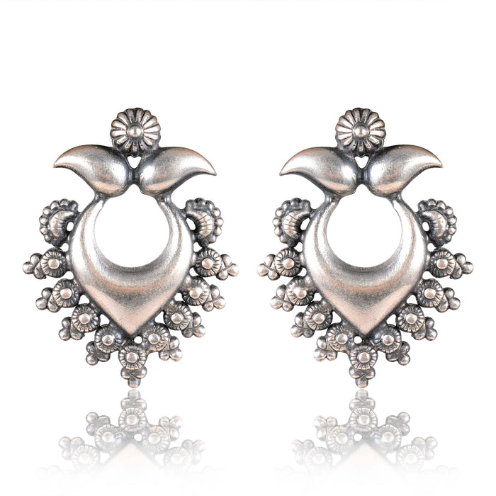 Tribal Earrings Silver Heart Shape Earrings