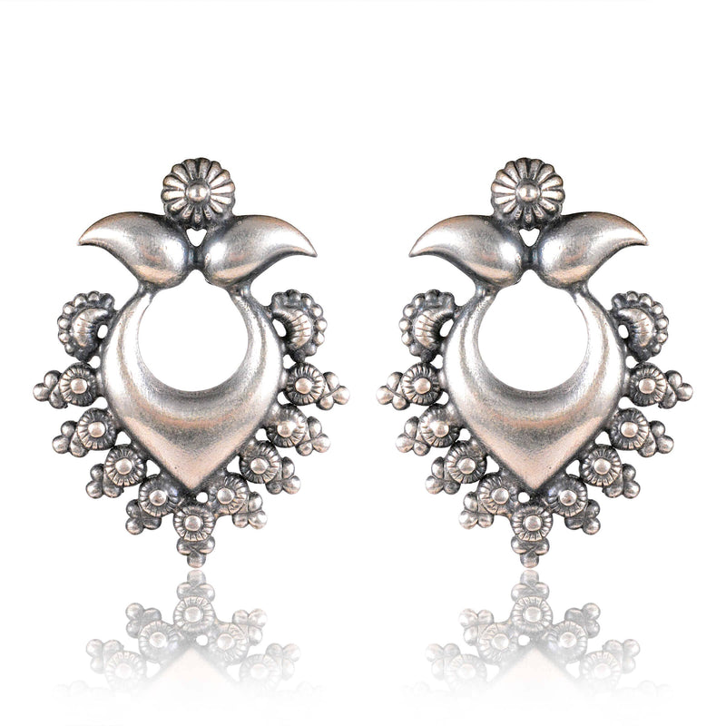 Tribal Earrings Silver Heart Shape Earrings