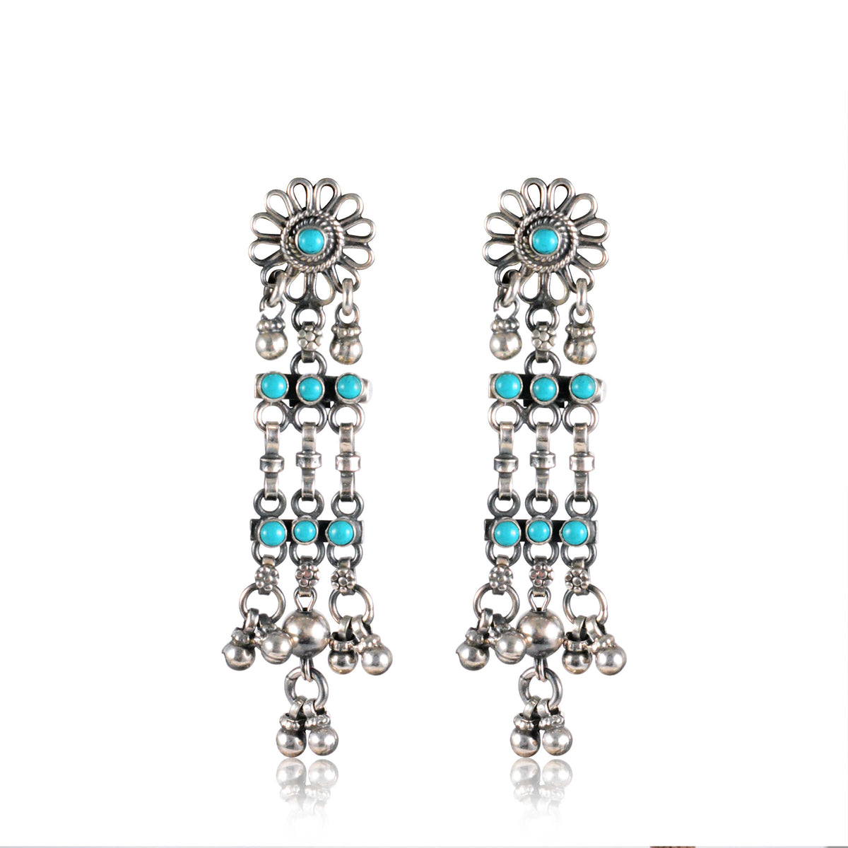 Tribal Earrings Silver Long Danglers