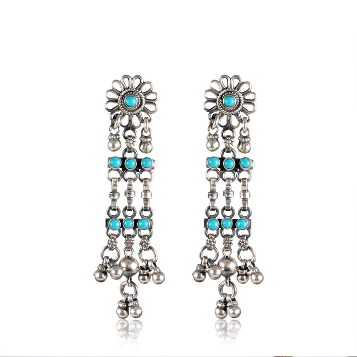 Tribal Earrings Silver Long Danglers