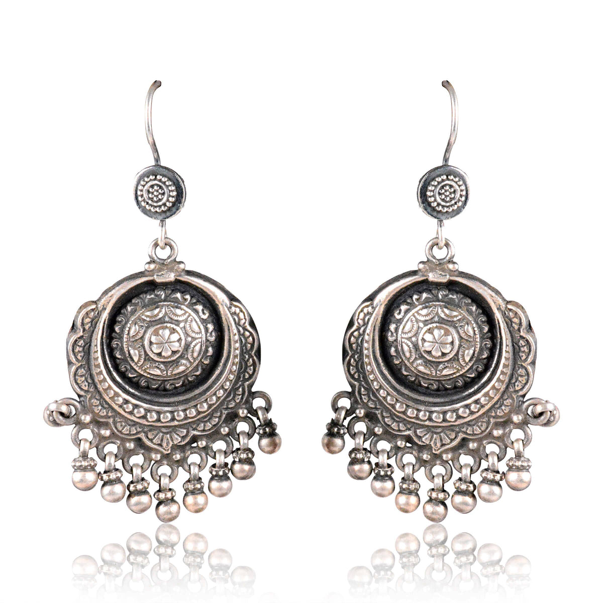 Tribal Earrings Silver Long Danglers