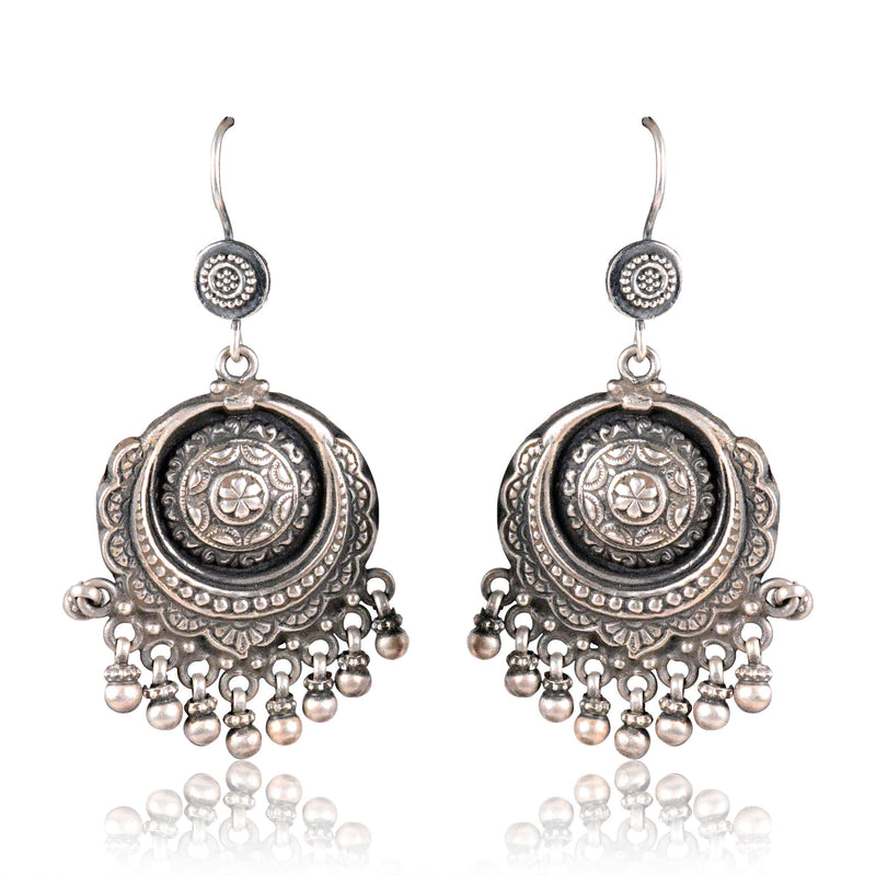 Tribal Earrings Silver Long Danglers