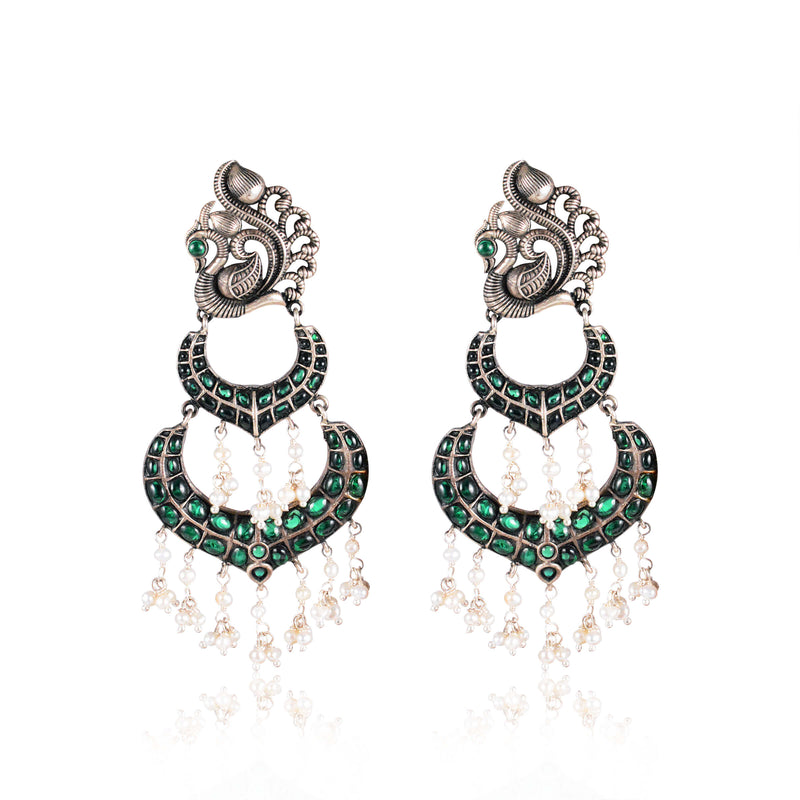 Tribal Earrings Silver Oxidised Mayur Hanging Earrings