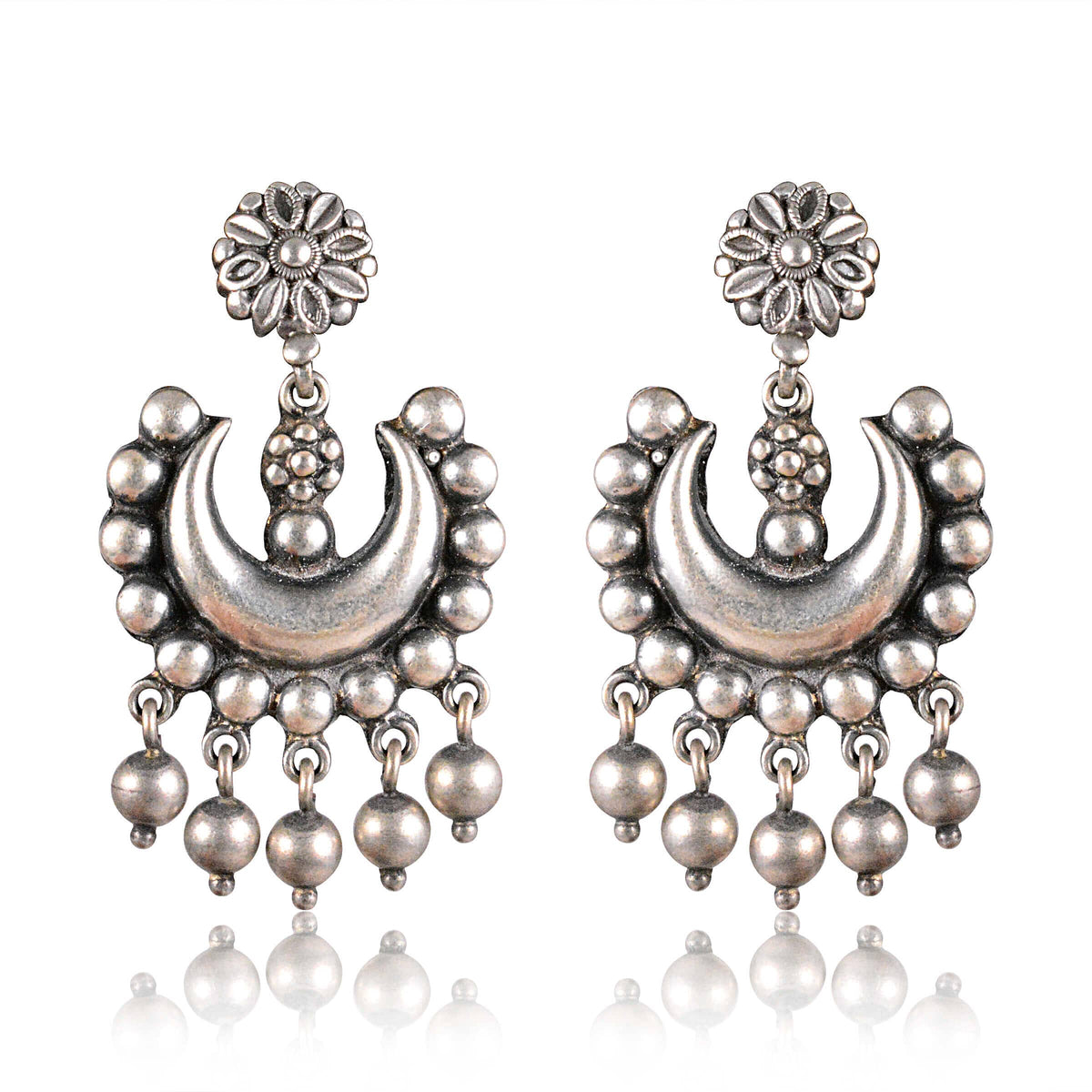 Tribal Earrings Silver Oxidized Chand Bali