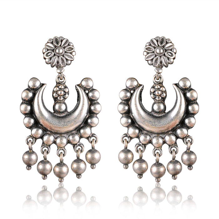 Tribal Earrings Silver Oxidized Chand Bali