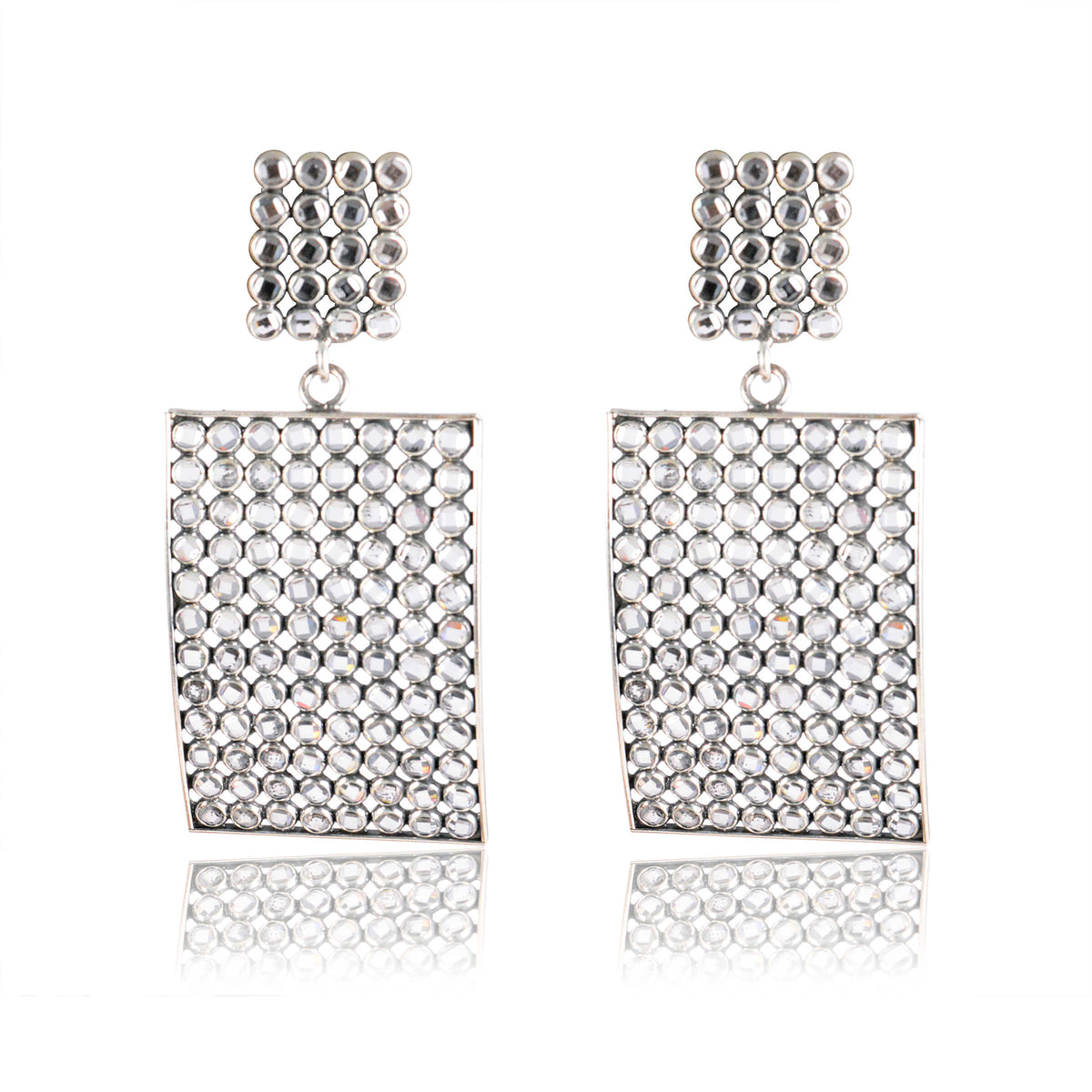 Tribal Earrings Silver Rectangle Dangler