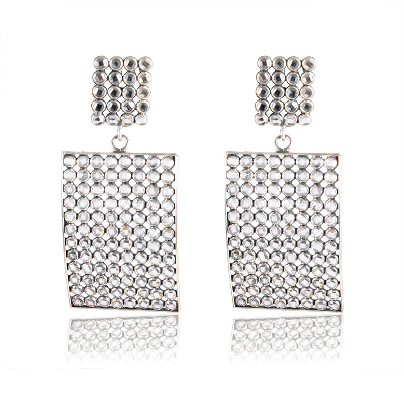 Tribal Earrings Silver Rectangle Dangler