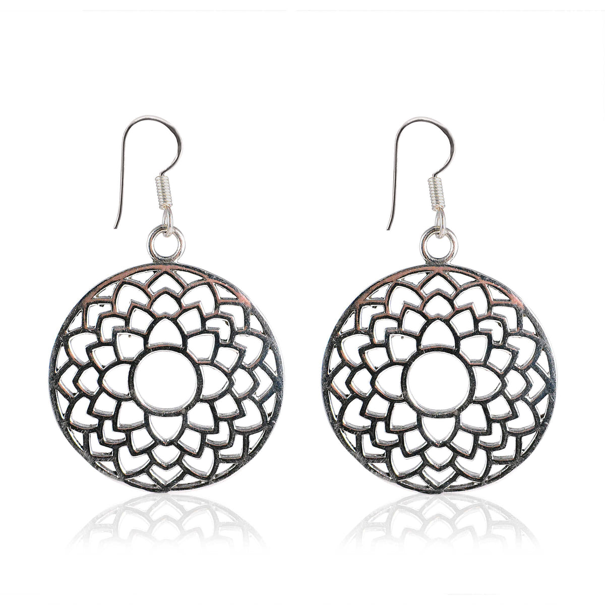 Tribal Earrings Silver Round Bali 1