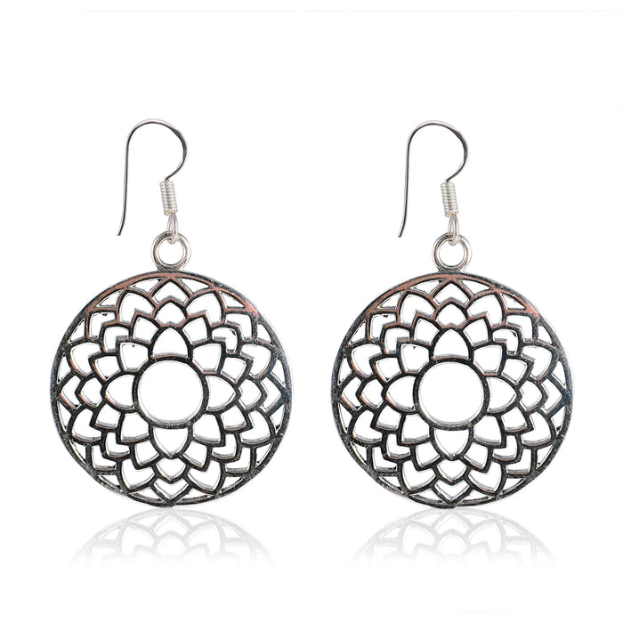 Tribal Earrings Silver Round Bali 1