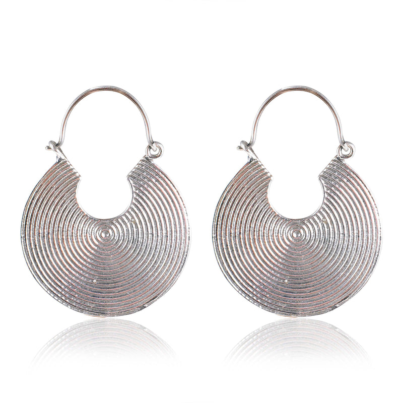 Tribal Earrings Silver Round Bali