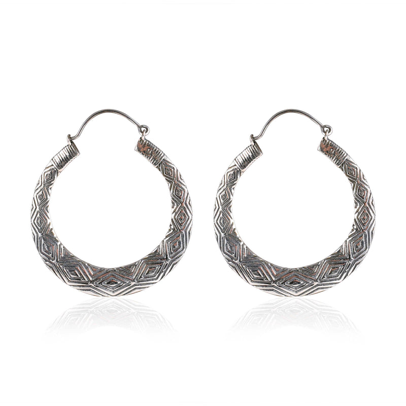 Tribal Earrings Silver Round Bali 1