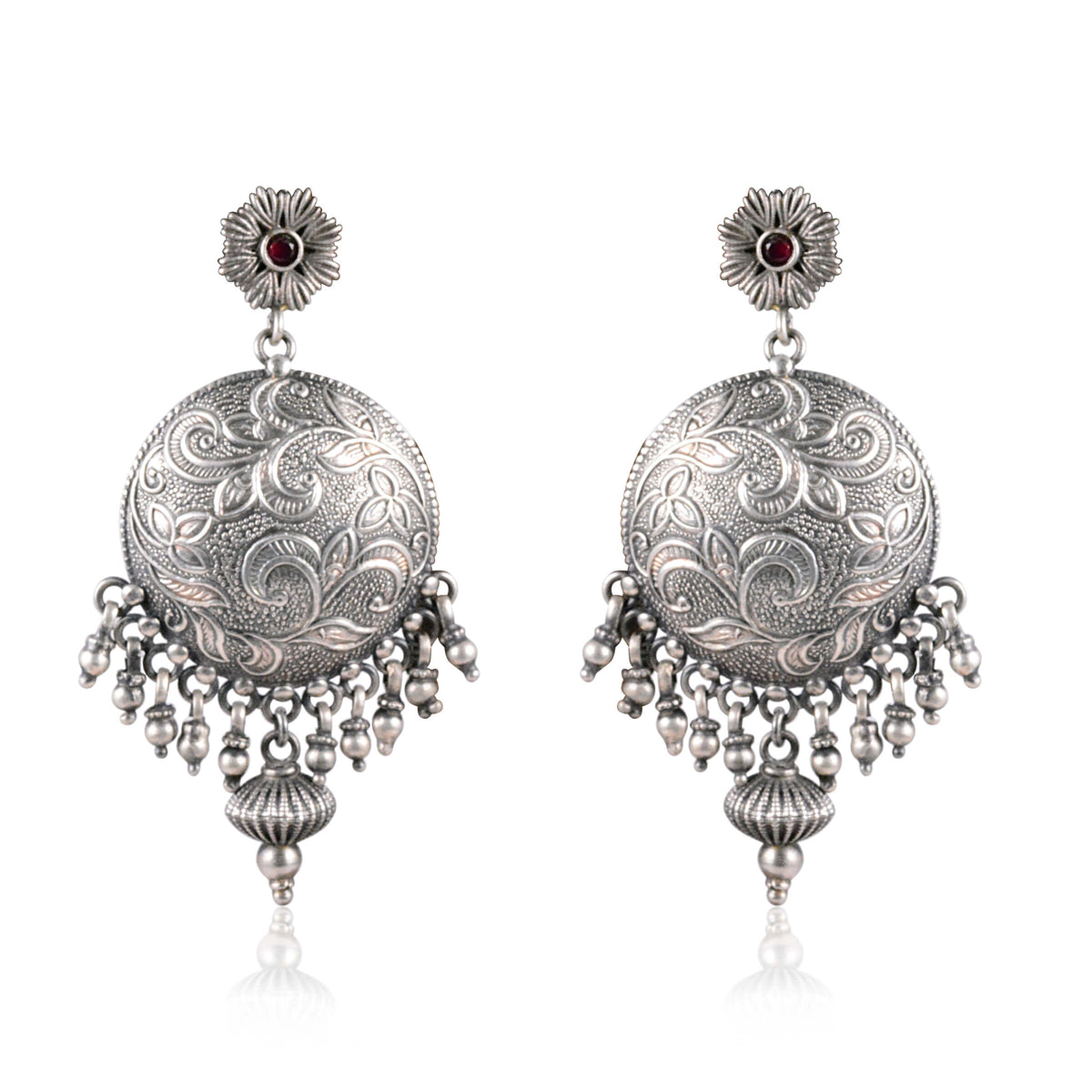 Tribal Earrings Silver Round Danglers