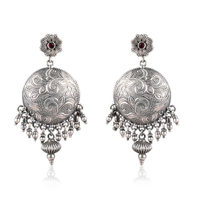 Tribal Earrings Silver Round Danglers