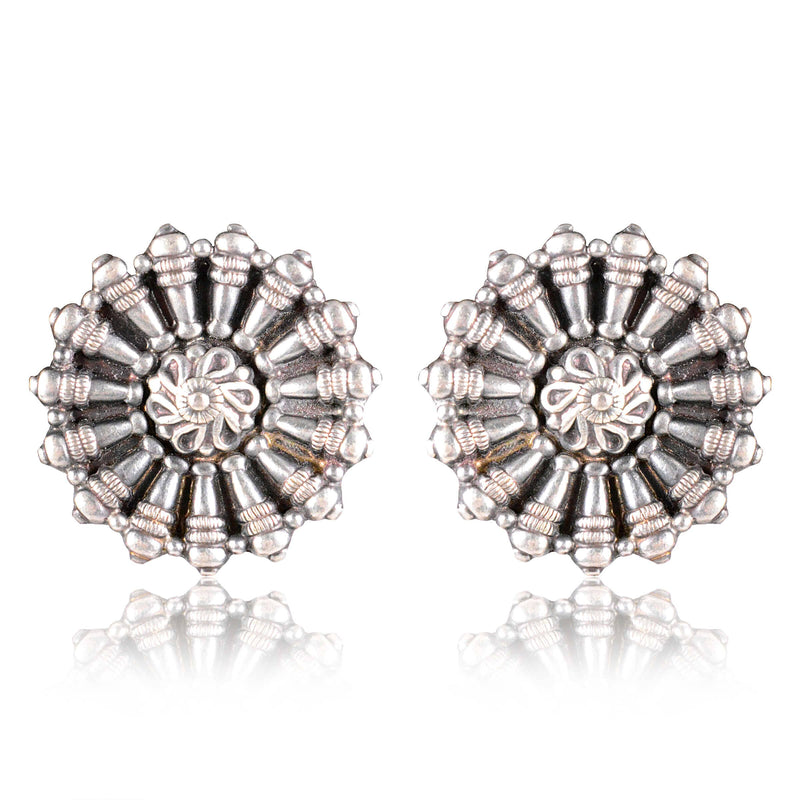 Tribal Earrings Silver Round Studs