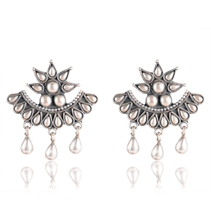 Tribal Earrings Silver Star Pearl Danglers