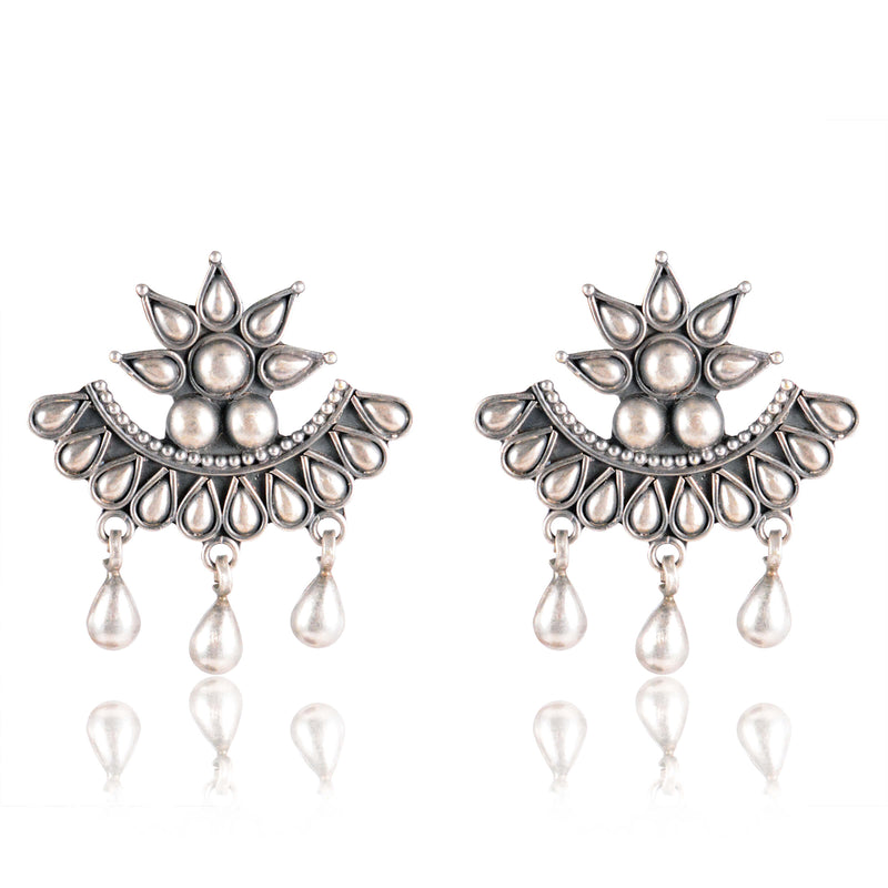 Tribal Earrings Silver Star Pearl Danglers