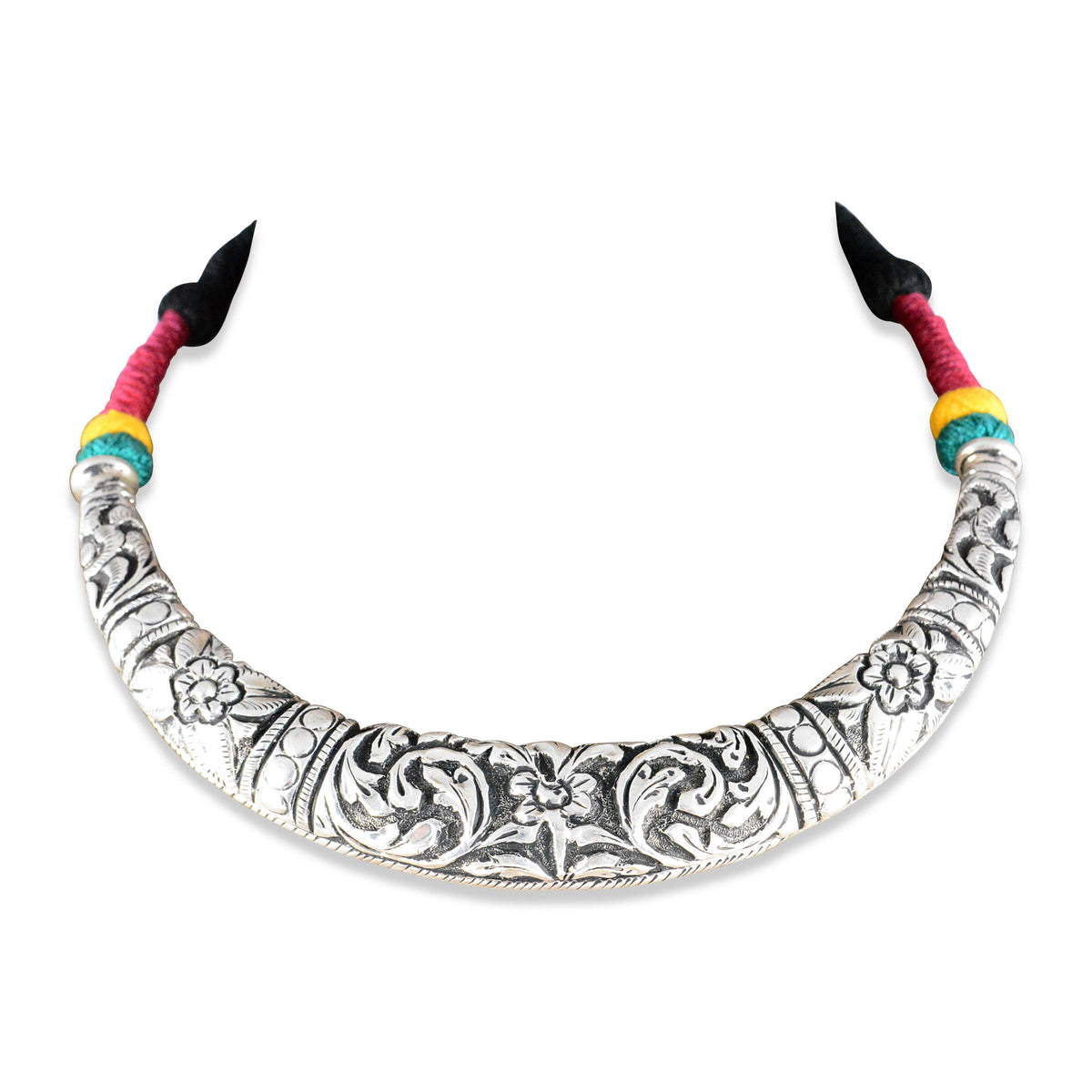 Tribal Necklace 925 Sterling Silver Nakkashi Tribal Hasli