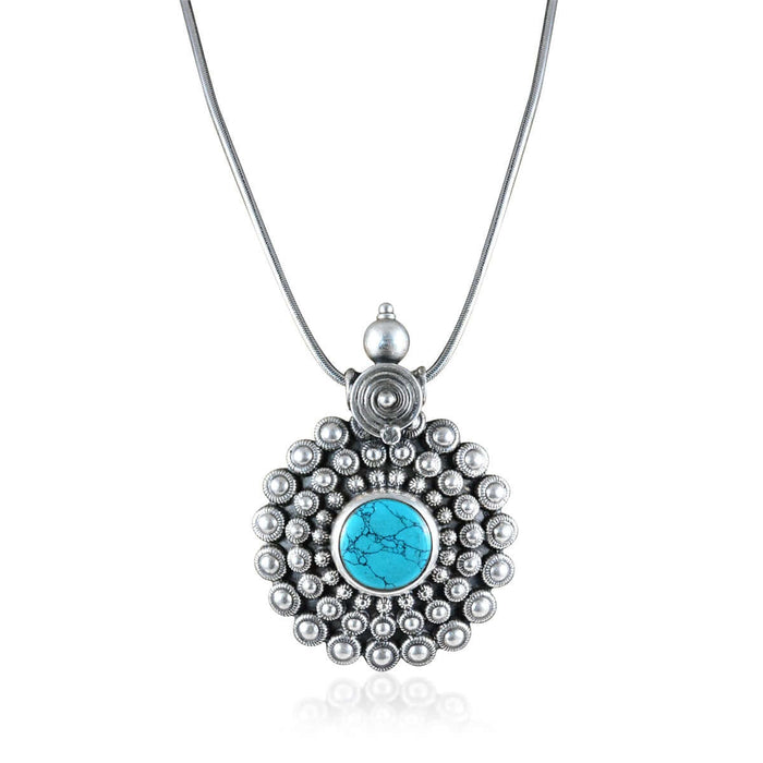 Tribal Necklace Calm Sea Turquoise/Firoza Pendant with silver chain